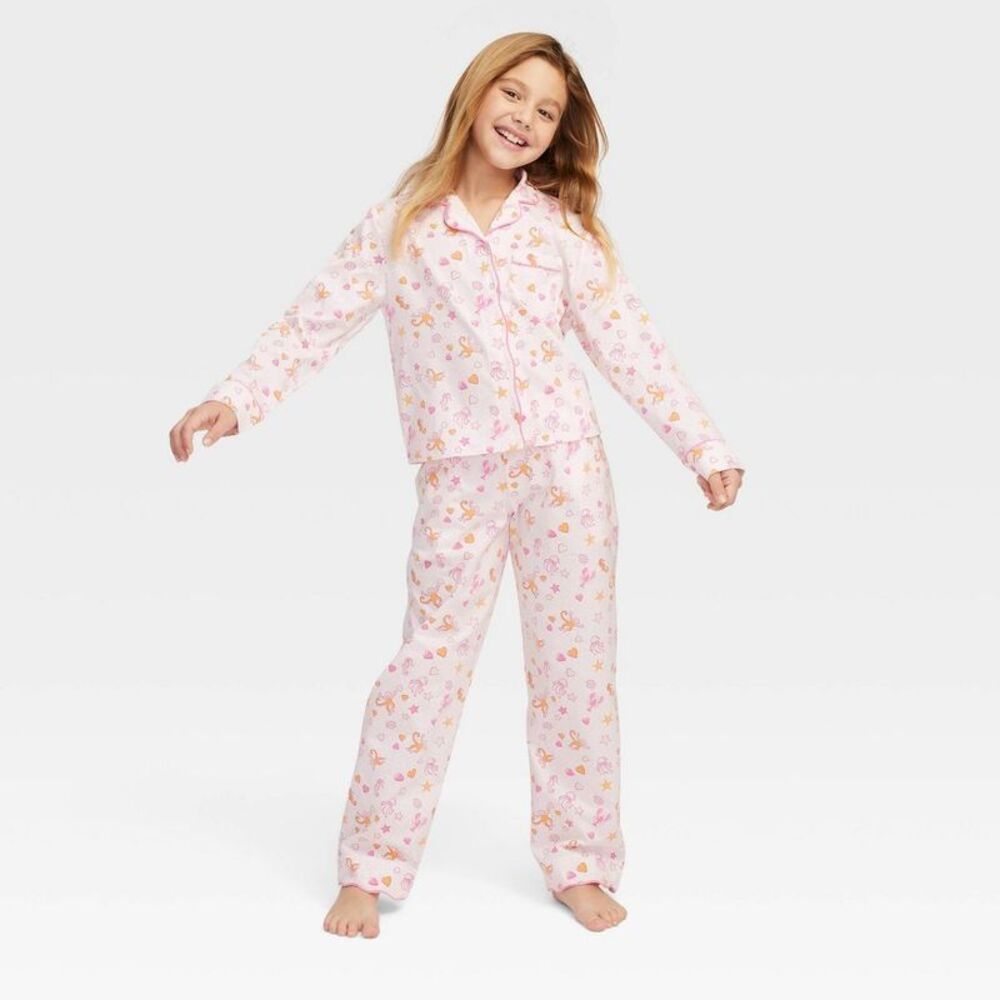 Girls' Sea Life Long Sleeves and Pants Pajama Set Pink - Roller Rabbit XS